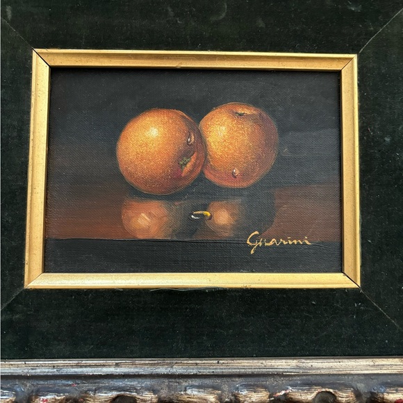Original Painting Fruit Orange Dark Green Distressed Vintage Styled Mat Frame - Picture 6 of 13